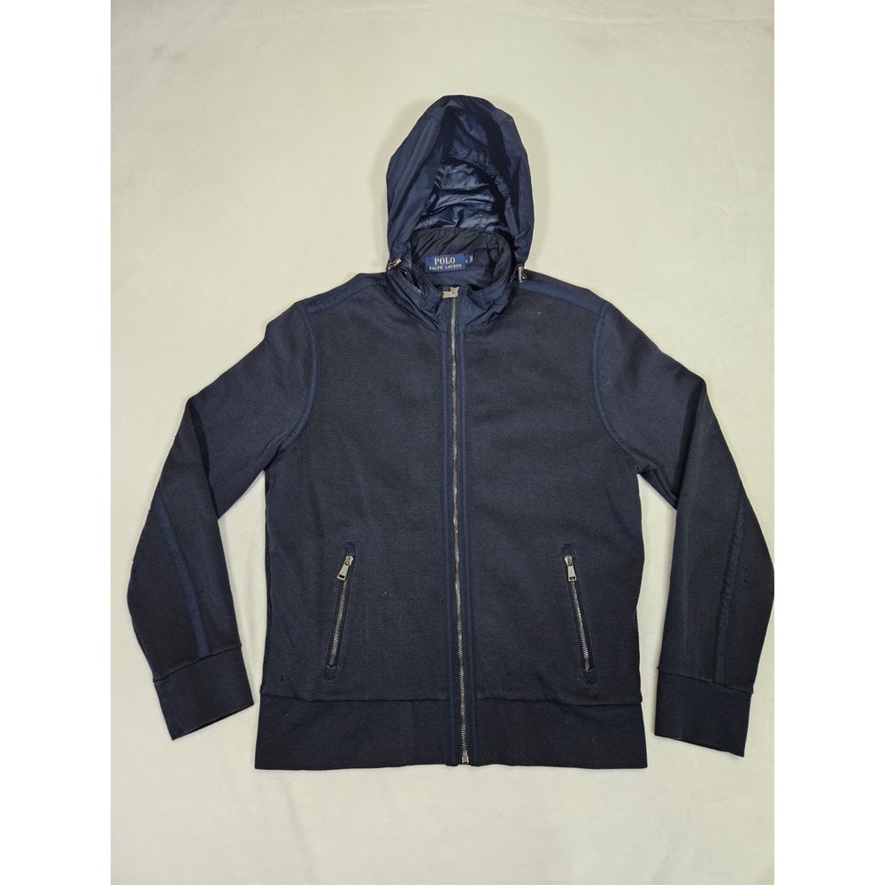 Polo‎ Ralph Lauren Hoodie Mens Large  Aviator Navy Double Knit Full Zip